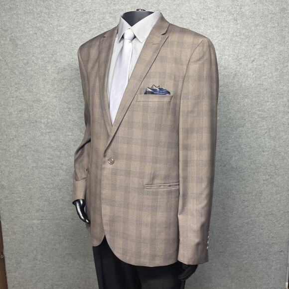 West End Mens 3pc Suit Tan Plaid Check 48L IT Fits US 44L/46L 40W Tapered Pants - Picture 4 of 15